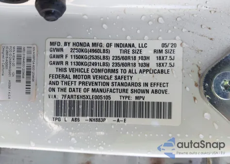 2020 Honda Cr-V Hybrid Ex z USA, uszkodzony, nr VIN 7FART6H5XLE005105
